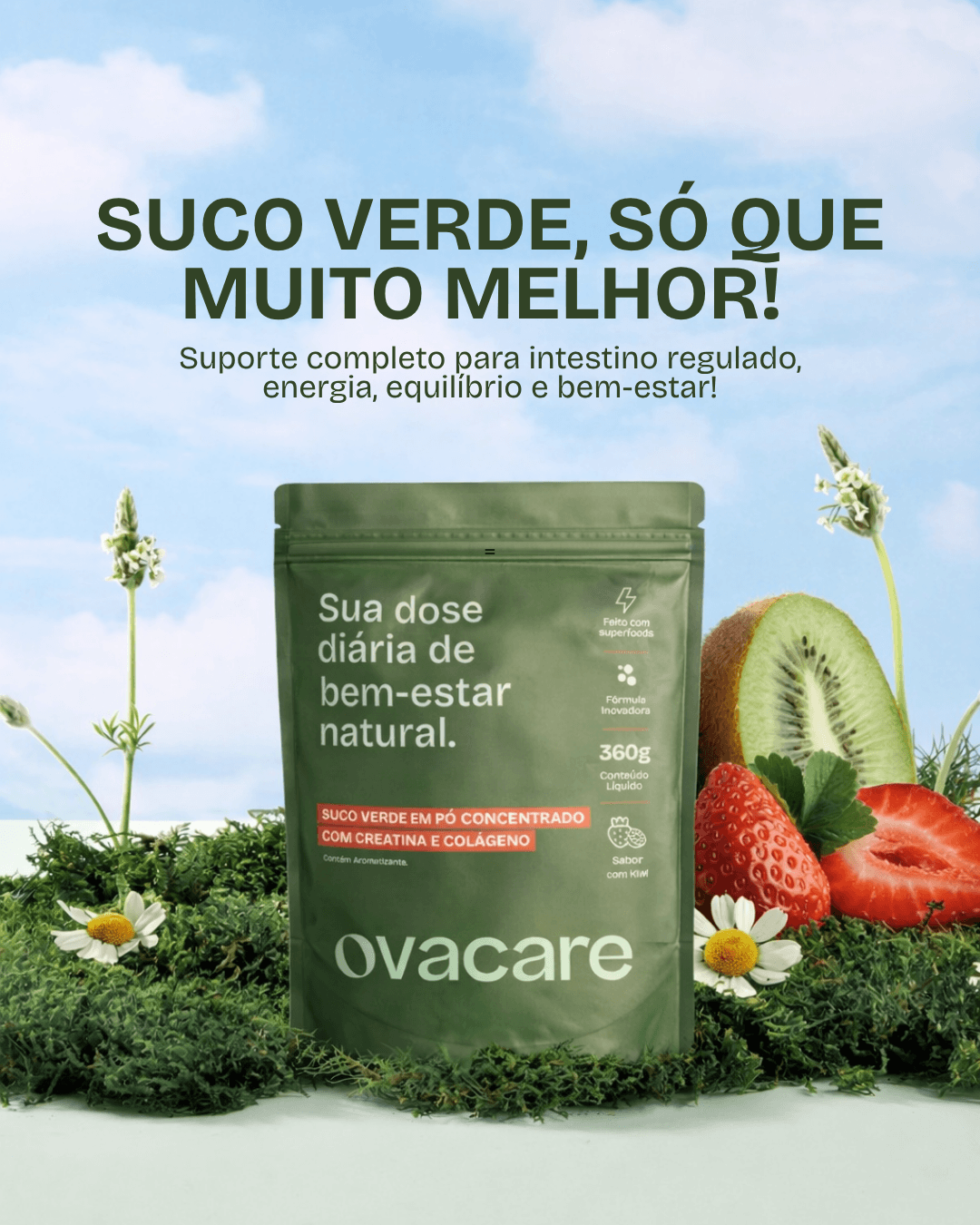 Ovacare Greens - Morango com Kiwi - Ovacare