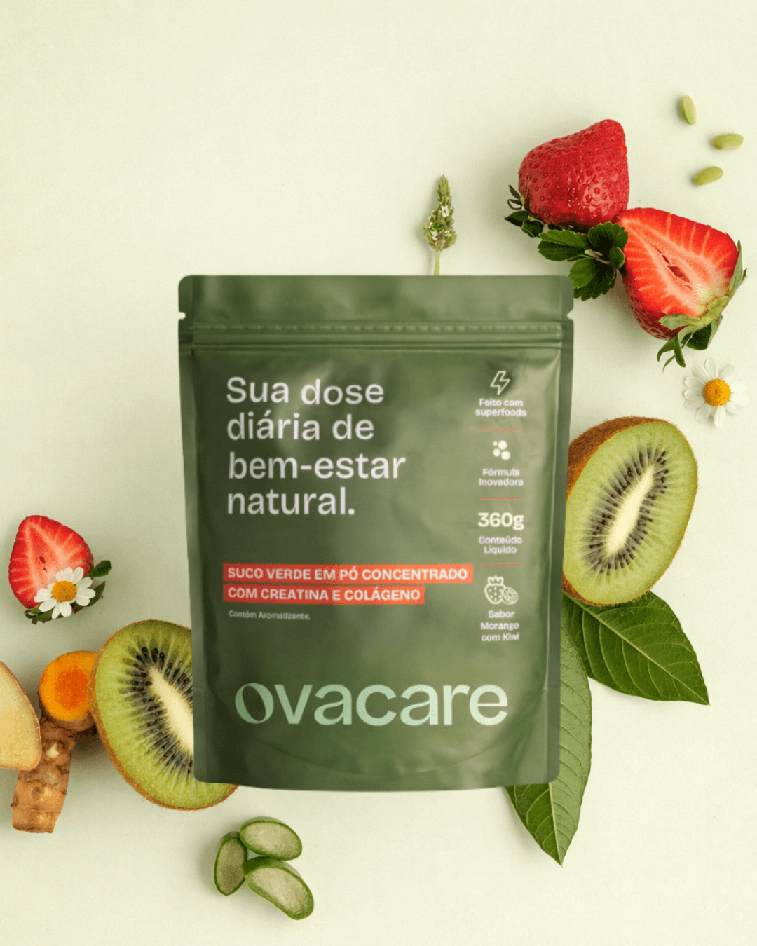 Ovacare Greens - Morango com Kiwi - Ovacare